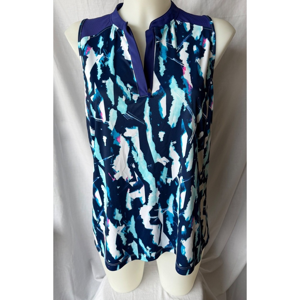 Slazenger Golf Tank Top Navy Teal Abstract Print Quarter Zip Sporty Largearge